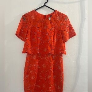 Topshop Vibrant Orange Lace Mini Dress